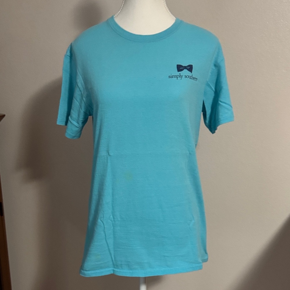 Simply Southern Aqua Blue Short Sleeve Tee with Navy Logo